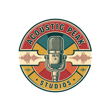 Retro vintage style logo for Acoustic Peak Studios featuring a classic radio microphone and sound waves.