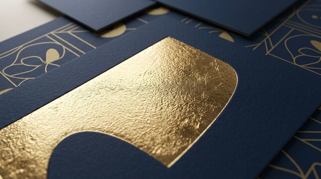 Golden foil texture with intricate embossed design on dark luxury background