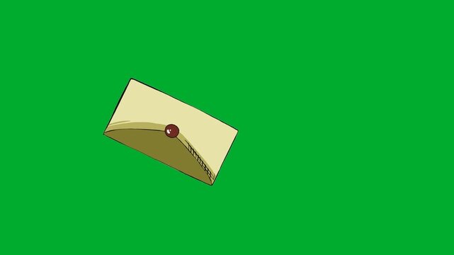 2d animation Letter envelope floating diagonally across open frame layout animation on green screen. Vintage paper mail container with red wax seal stamp moving slowly for communication or postal