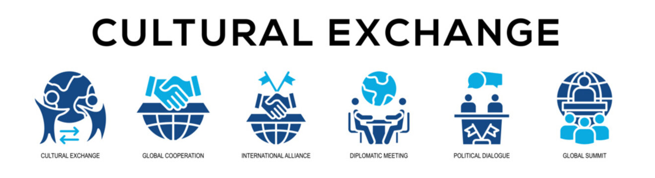 Glyphcolor - Cultural Exchange web banner vector illustration concept