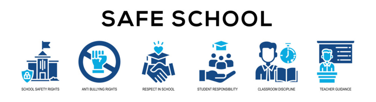 Glyphcolor - Safe School web banner vector illustration concept