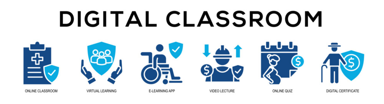 Glyphcolor - Digital Classroom web banner vector illustration concept