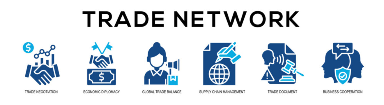 Glyphcolor - Trade Network web banner vector illustration concept