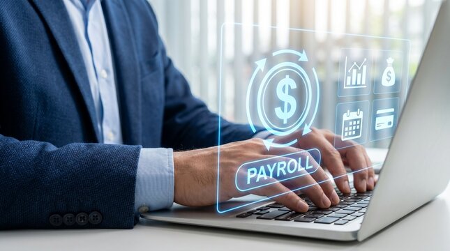 Automated corporate payroll and compensation management concept showing digital salary processing, financial timeline scheduling, and secure employee payment tracking. Ideal for HR accounting software