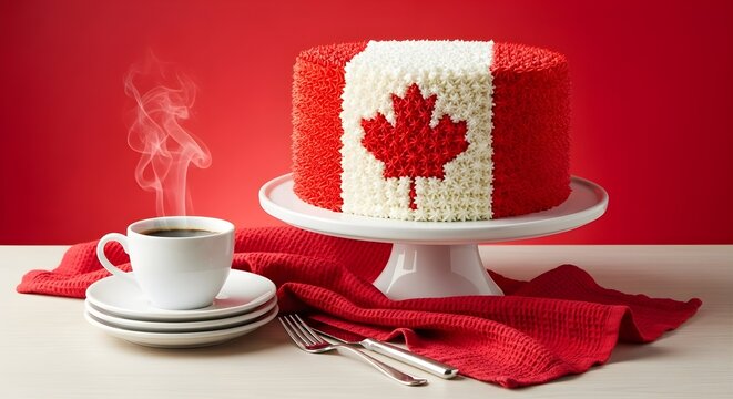 Canada day celebration cake with coffee a festive red and white dessert for national pride