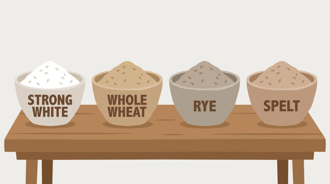 Artisan Bread Flour Types Arranged in Rustic Bowls