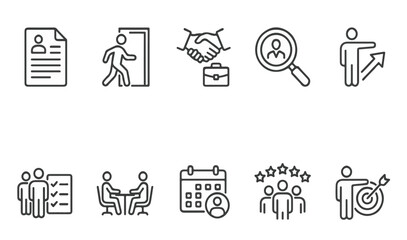 Fototapeta premium Business Management Icons Set Recruitment Hiring Leadership Teamwork Strategy Productivity Vector Collection