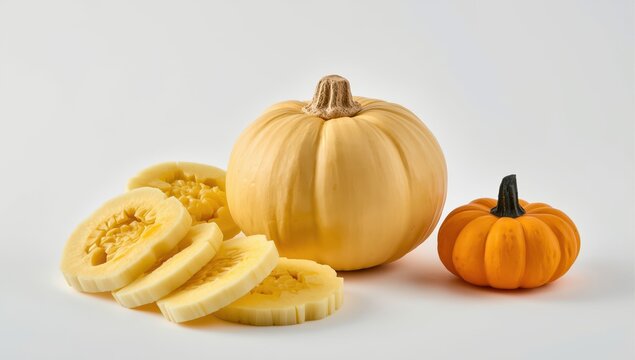 white background with Cucurbita pepo vegetable spaghetti squash