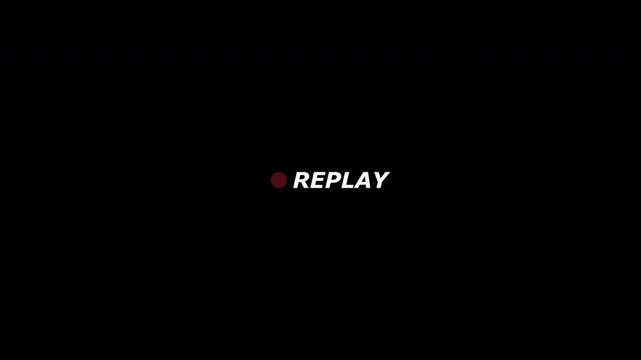 Replay text button animation with alpha channel, Replay icon video for Live Streamers, Action replay sign icon loop animation with transparent background in 4k.