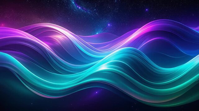 Cyan teal and deep purple ribbons drifting gracefully across luminous abstract atmospheric background