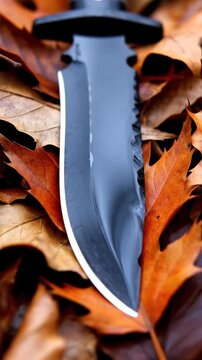 Leafy autumn scene with silver dagger on fall foliage