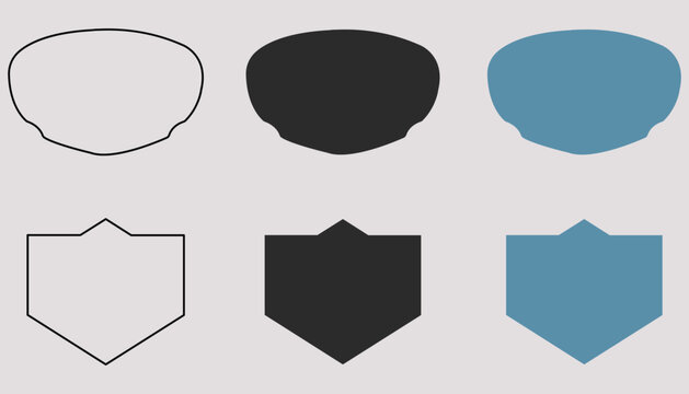 Minimalist shield badges and blank patch vector shapes set