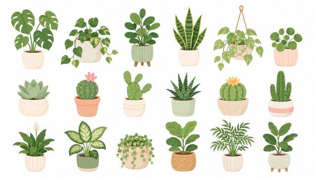 観葉植物アイコンセット（モンステラ・サボテン・多肉植物・ポトス）
