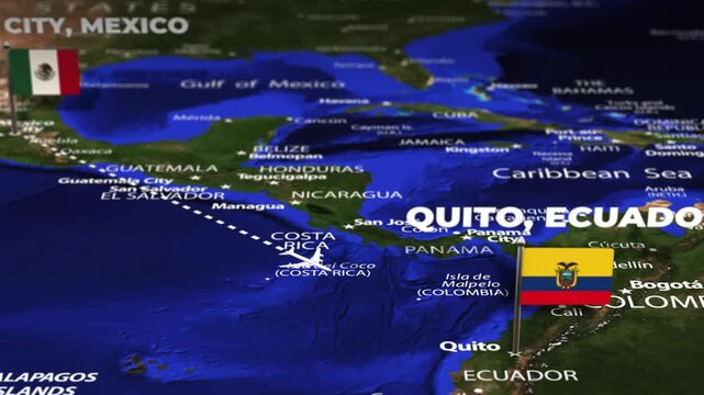 Flight From Mexico City MEXICO to Quito Ecuador with flag pins