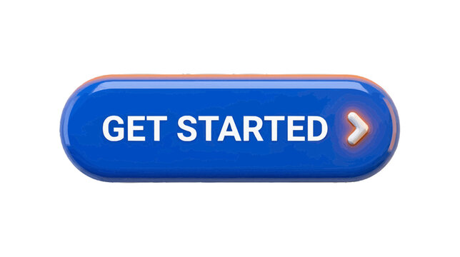 Vector illustration of 3d glossy blue button with the text get started on a transparent background