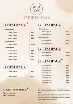 Elegant spa and beauty salon price list menu template vector