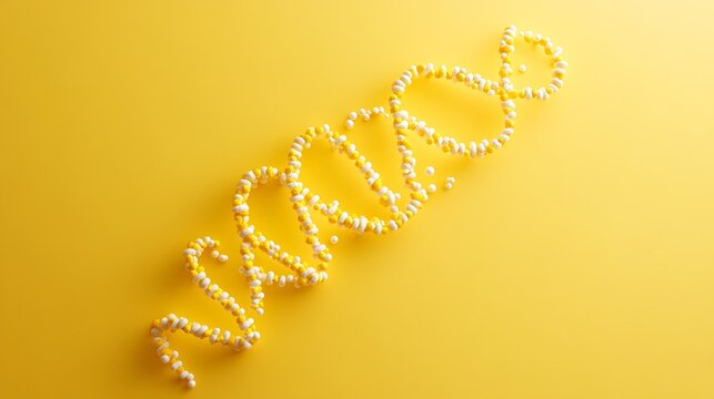 3D Rendering of DNA Strand Translation Process on Yellow Background