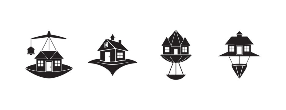 house icons on transparent background featuring unique floating and boat designs