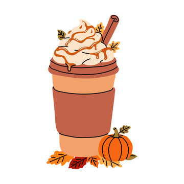 Cozy Autumn Coffee Cup with Pumpkin and Leaves