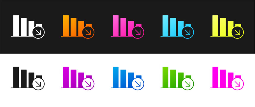 Set Financial growth decrease icon isolated on black and white background. Increasing revenue. Vector