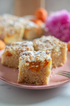 home made apricot cake with sweet almond streusel