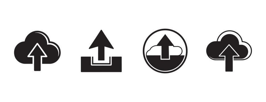 Modern flat design icons showing cloud upload and data transfer concepts with arrows and cloud symbols isolated on transparent background