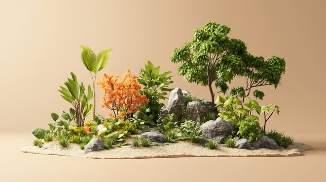Miniature ecosystem model with biotic components and plants in natural setting