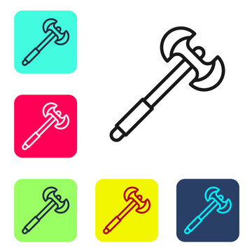 Black line Medieval poleaxe icon isolated on white background. Set icons in color square buttons. Vector