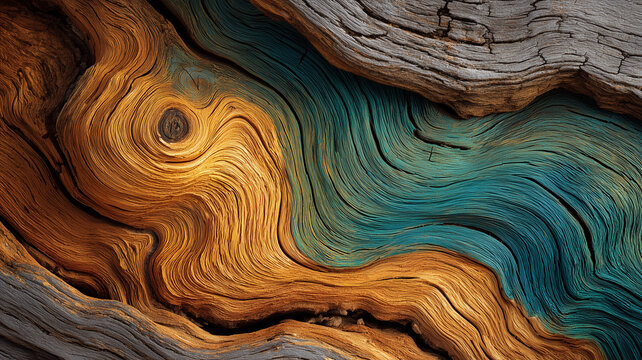 A close-up photograph capturing the intricate flow of the wood grain on a tree trunk, with swirling textures reflecting the tree's natural growth
