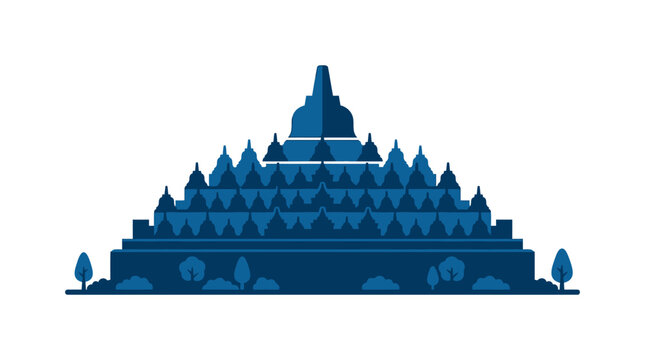 Borobudur Temple Silhouette Vector Illustration, Indonesian Landmark, Ancient Architecture