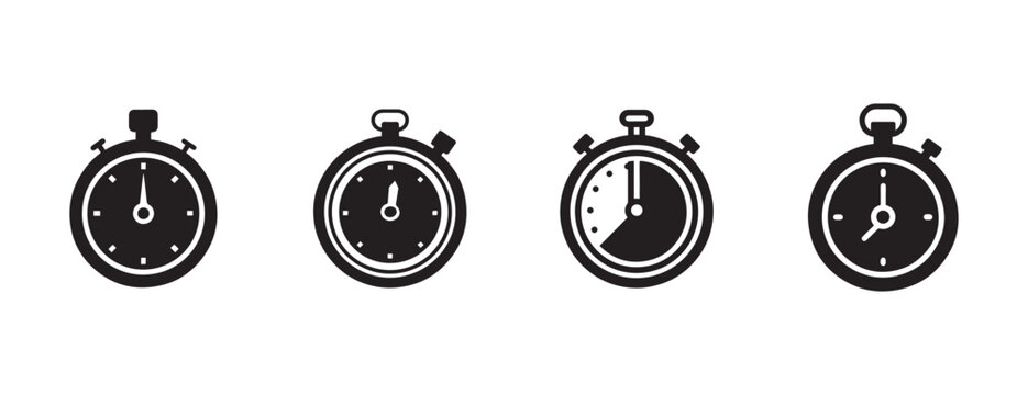 Stopwatch Icons Showing Different Time Elapsed Positions Isolated on Transparent Background