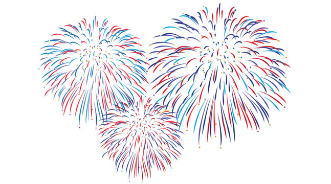 Colorful firework bursts group isolated; vibrant festive neon spark explosion vector illustration icon set for New Year party, 4th of July night event poster