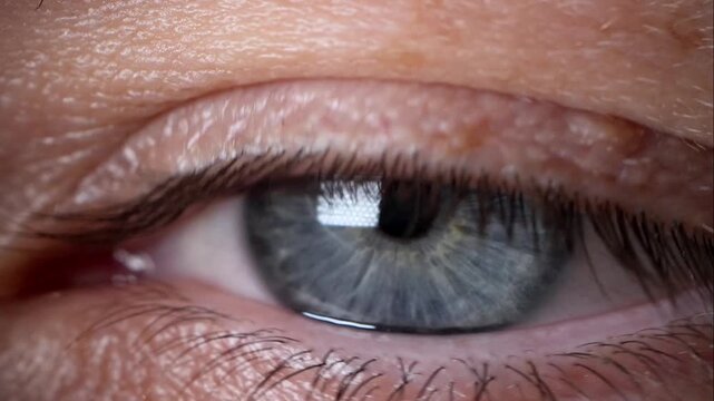 close up of human blue eye moving 4k macro