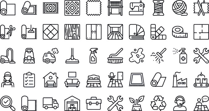 Home cleaning and maintenance icons set with vacuum mop spray bottle and tools