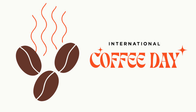 International Coffee Day, coffee icons, brown coffee beans, steaming coffee beans, vector graphics