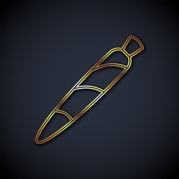 Gold line Marijuana joint, spliff icon isolated on black background. Cigarette with drug, marijuana cigarette rolled. Vector