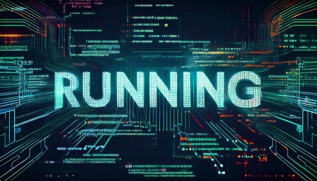 running computer data programming coding script text on screen