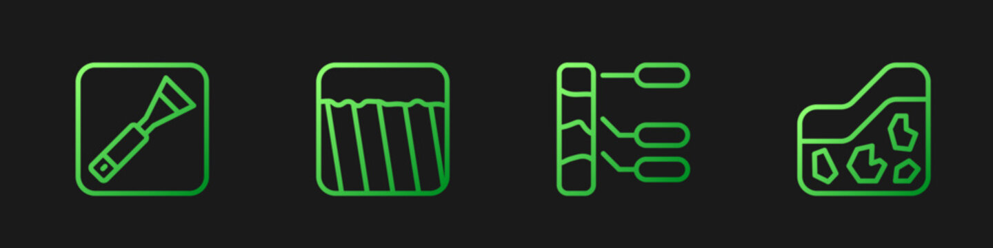 Set line Soil analysis, Paint brush, Ground and . Gradient color icons. Vector