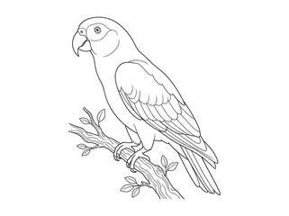 Fototapeta premium A gray parrot perches on a tree branch. The bird is looking directly at the viewer.