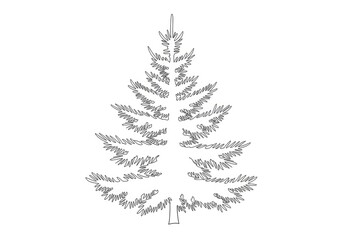Fototapeta premium A minimalist line drawing depicts a Christmas tree. The tree is composed of a series of delicate, curving lines that create the shape of a fir tree.