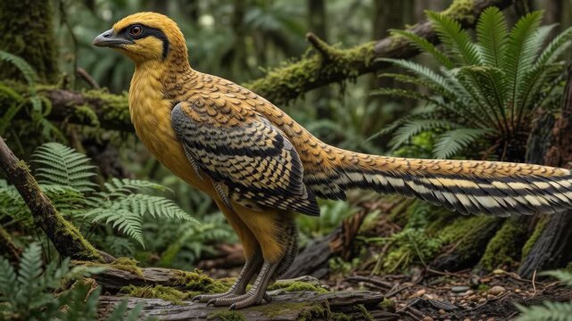 Aurornis, Aurornis xui, Jurassic feathered avialan dinosaur in wild forest, primitive bird ancestor, scientific accurate rendering