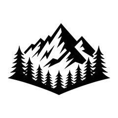 Obraz premium Mountain landscape vector with pine forest trees in a minimalist style art
