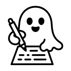 Fototapeta premium Cute ghost writing on paper vector icon for halloween design and creative spooky projects