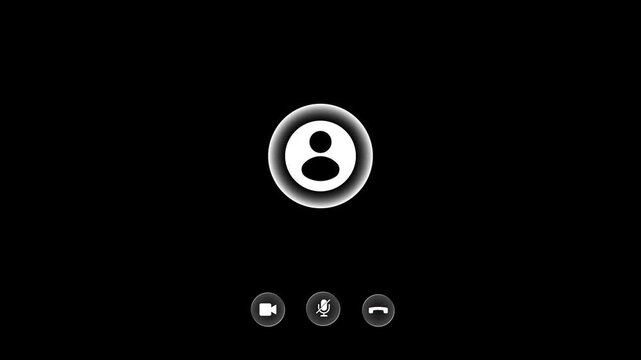 Video call apple style interface with calling on black background, smartphone ringing animation with icons for end call and microphone, incoming call concept on mobile phone screen. 4k video