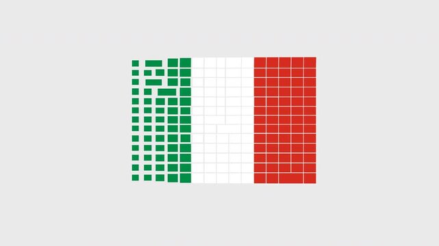 Italy Flag Animation, Waving Italian Flag in Cute Pixel Art Hybrid Mosaic Block Style, 2D Vector Motion Graphic On Transparent Alpha Channel, National Day Video Asset, 4K 60fps
