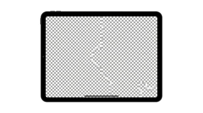 Modern Tablet Mockup with transparent checkerboard screen on white background ideal for app interface presentations and perfect for website UI/UX design showcases.