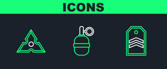 Obraz premium Set line Chevron, Japanese ninja shuriken and Hand grenade icon. Vector