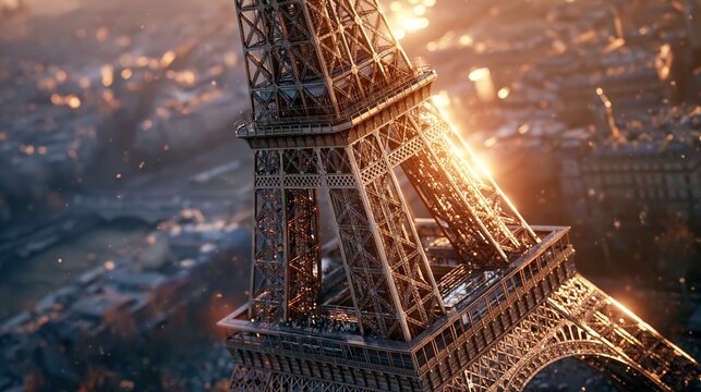 Paris France Europe lifestyle. A highresolution digital artwork depicts the Eiffel Tower, a landmark in Paris, France. The eiffel tower is intricately designed with a lattice pattern.