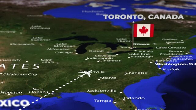 Flight From Mexico City MEXICO to Toronto Canada with flag pins