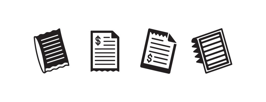 receipt icons in black and white on a plain background for business or finance concepts  financial documents and bill payments